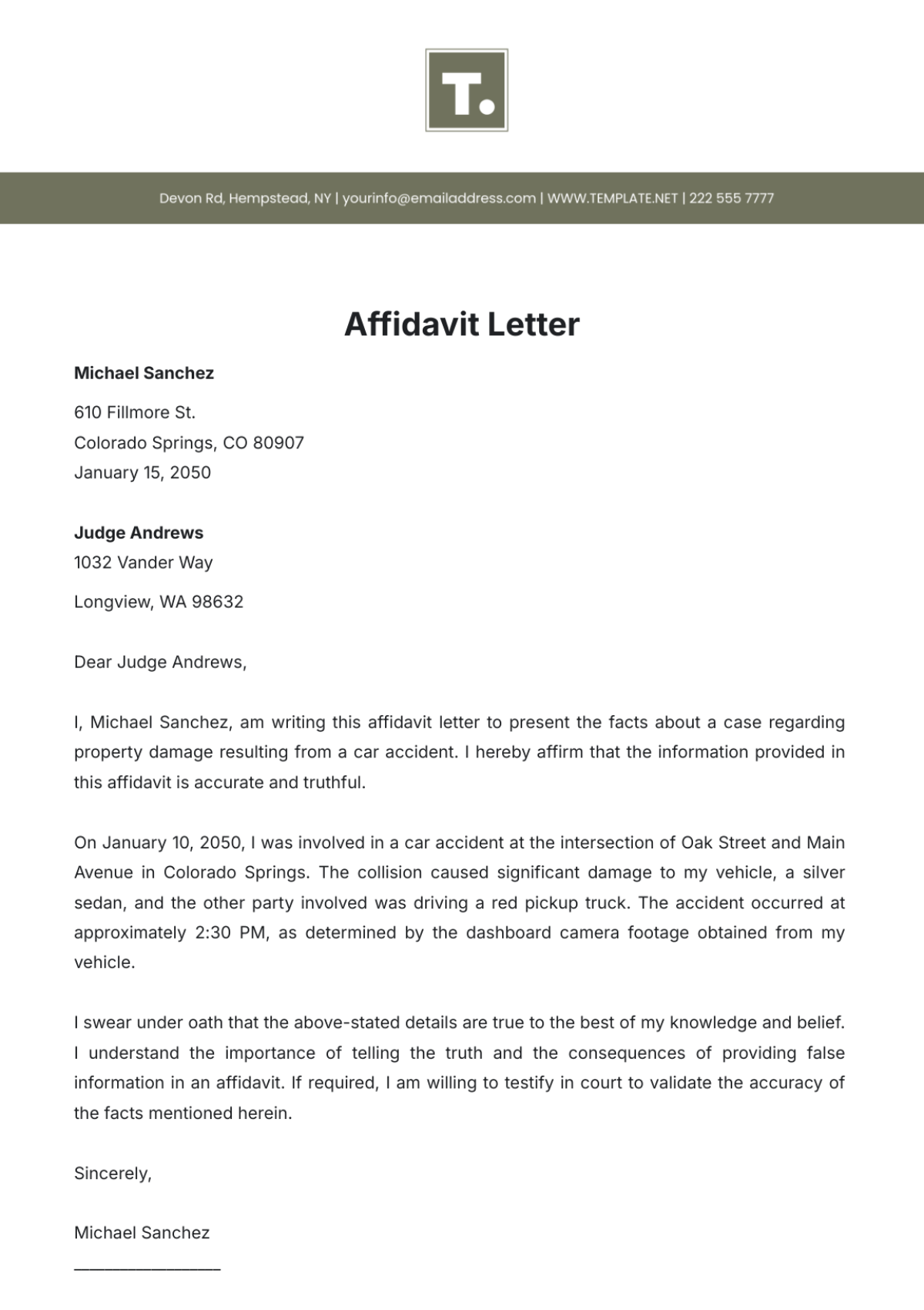 Printable Format Of Affidavit Form