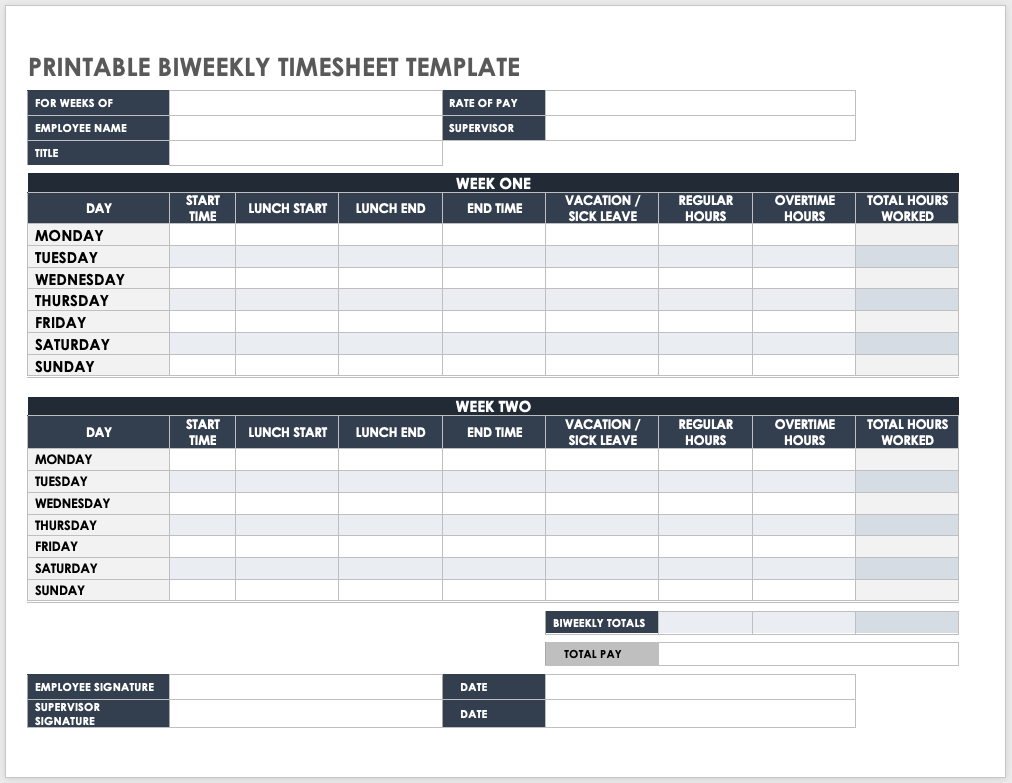 Free Printable Timesheets For Employees