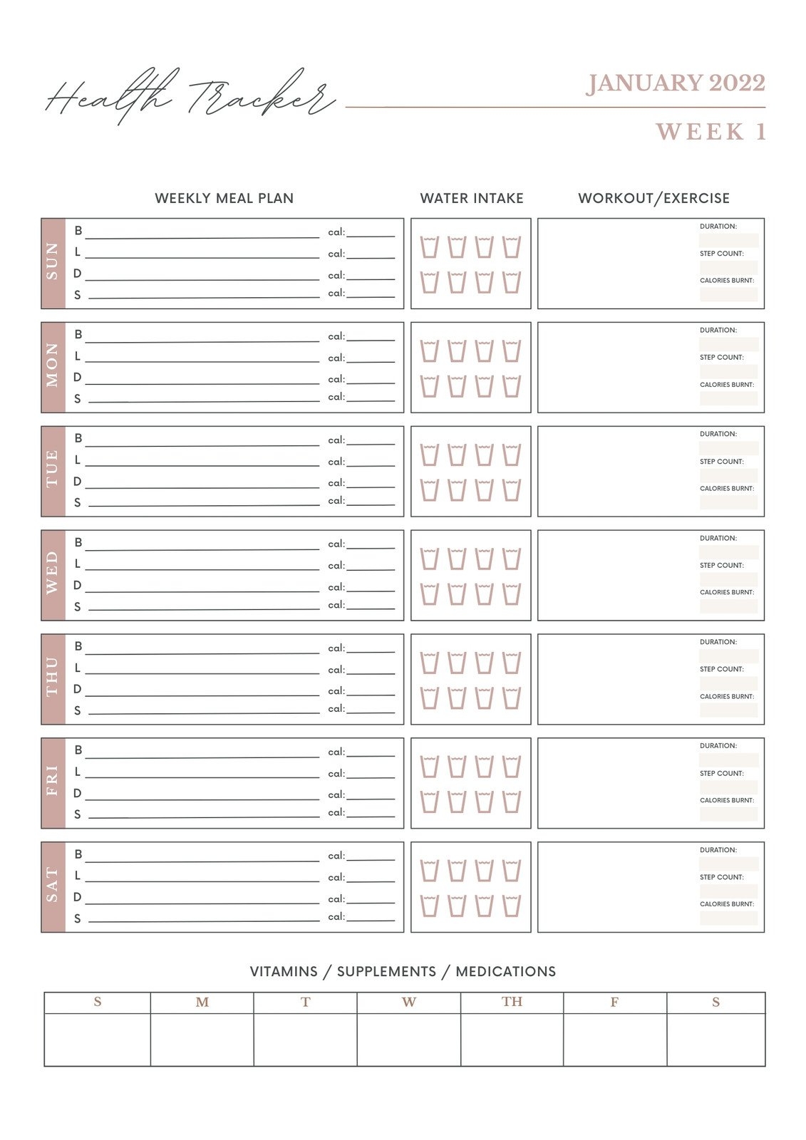 Free Printable Fitness Journal Template