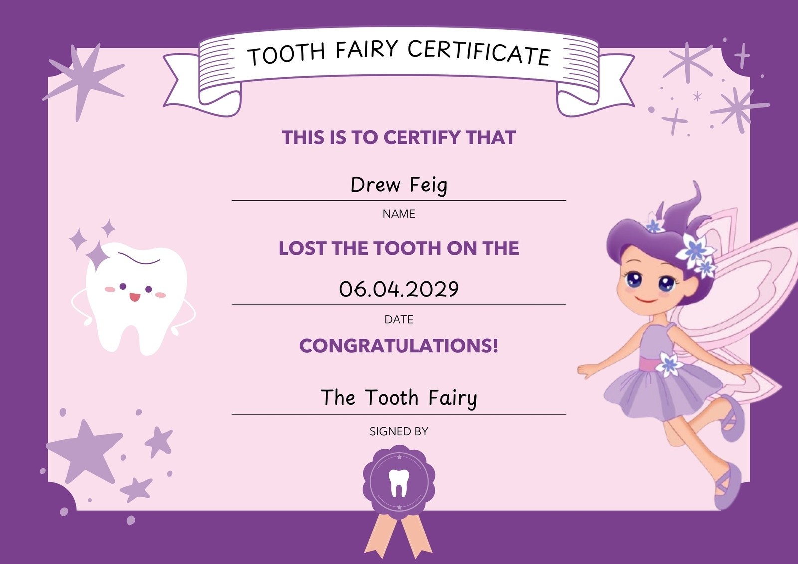 Free Customizable Tooth Fairy Certificate Templates Canva