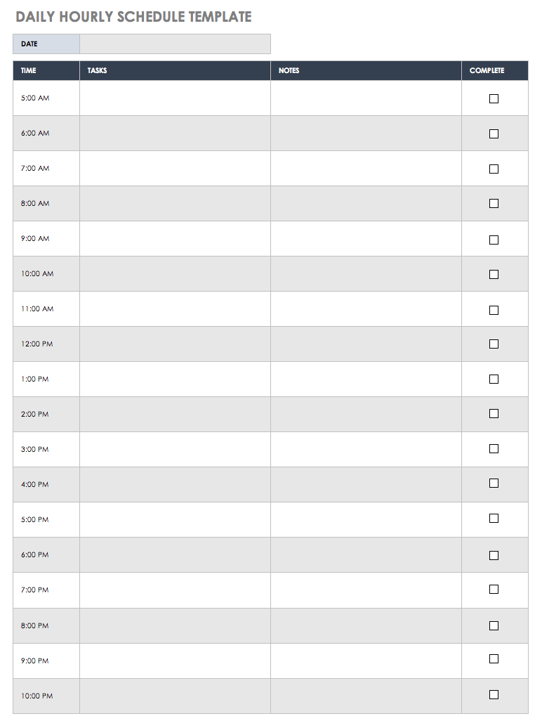 Free Printable Daily Hourly Schedule Template