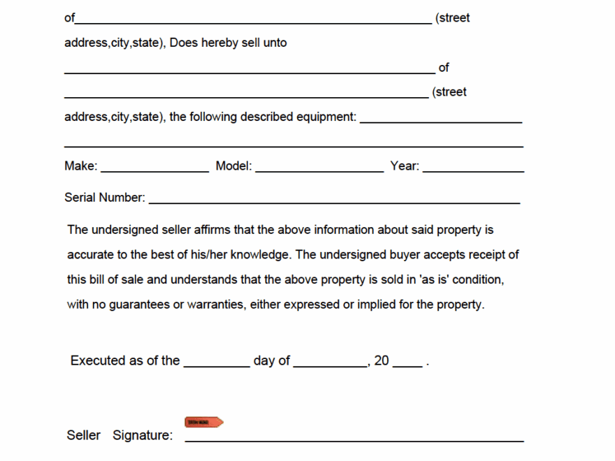 Free Equipment Bill Of Sale Form PDF