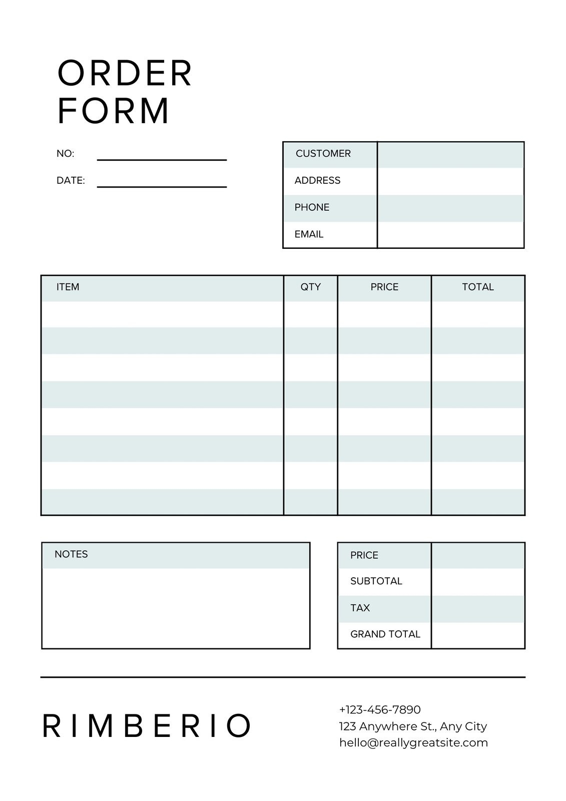 Free Printable Customer Order Forms Excel