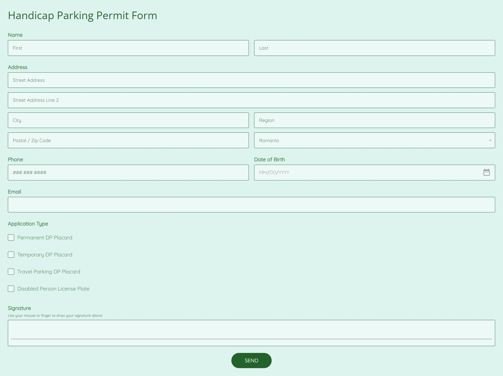 Printable Form For A Handicapped Plaqued