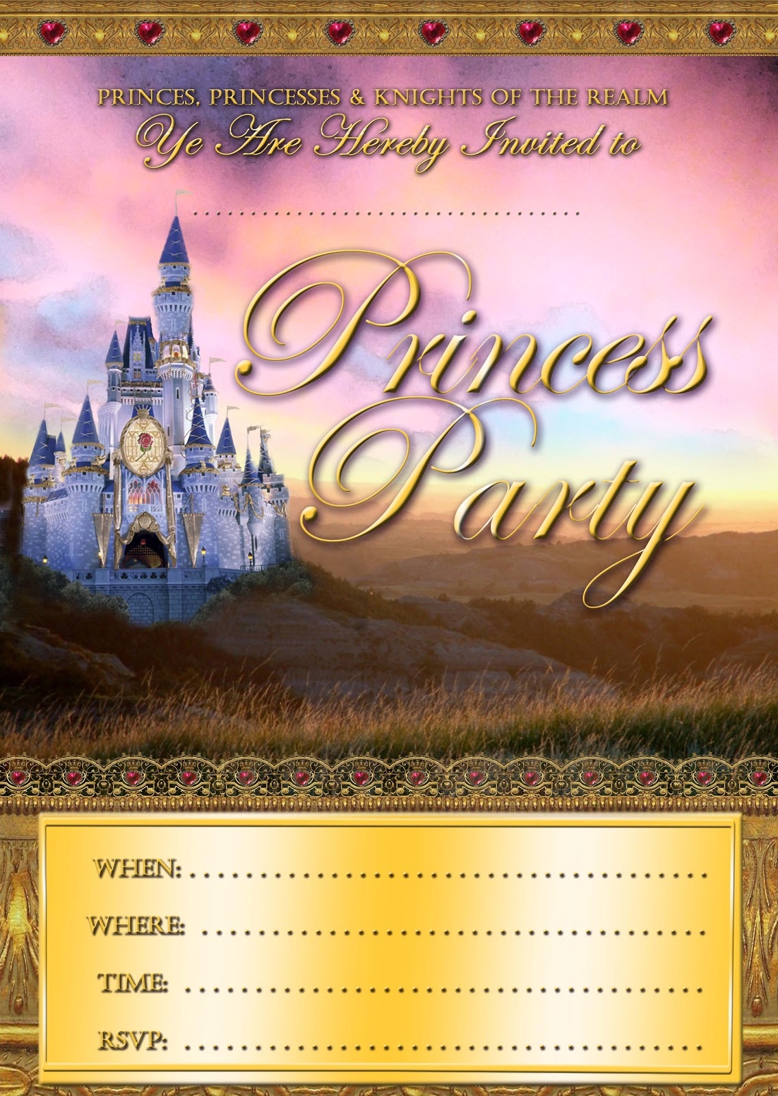 FREE Kids Party Invitations Princess Party Invitation