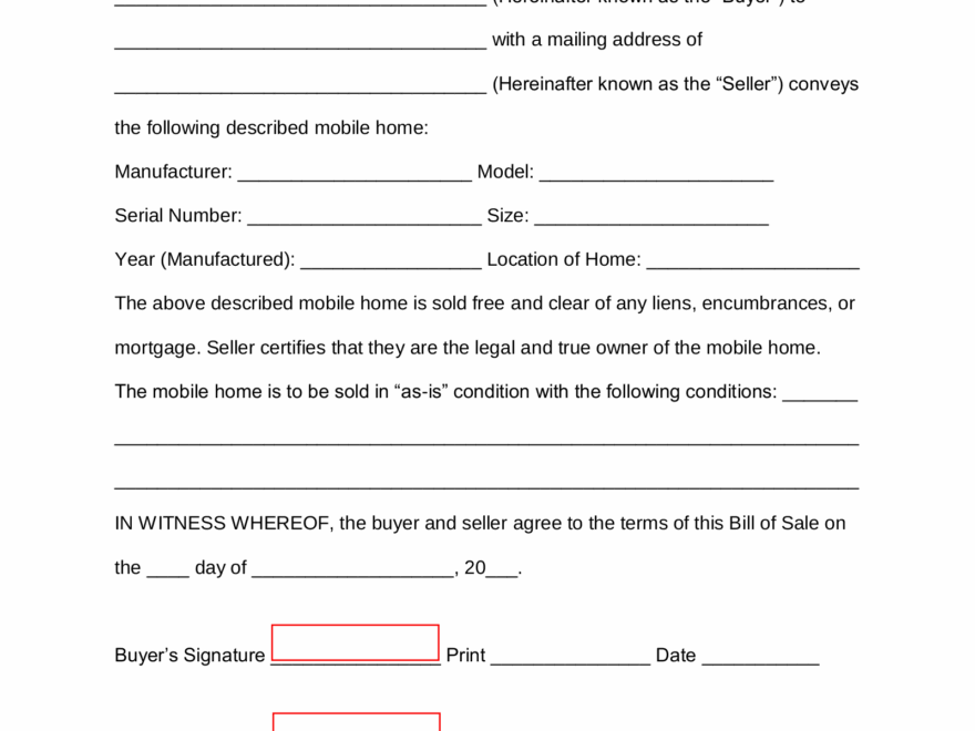 Free Mobile Manufactured Home Bill Of Sale Form PDF Word EForms