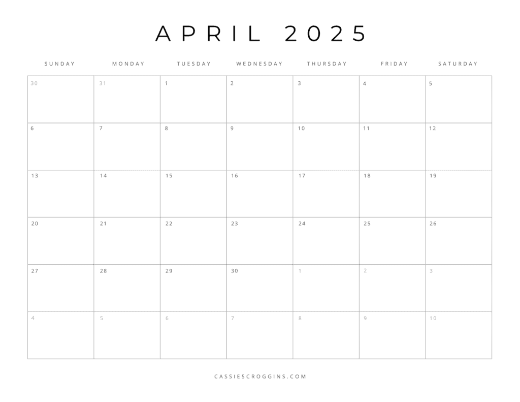 Blank Calendar 2025 Printable Free