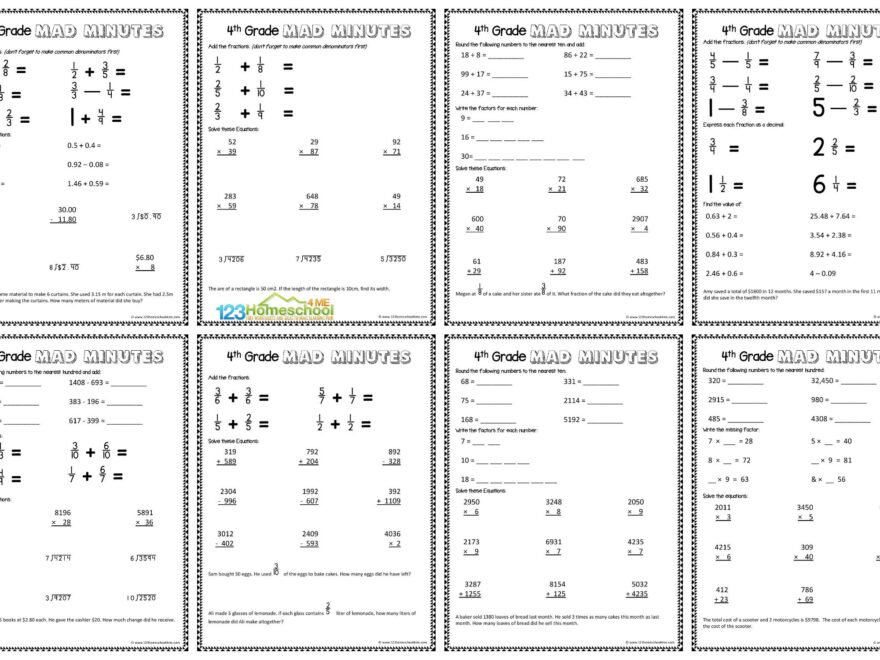 FREE Printable 4th Grade Math Worksheets Pdf