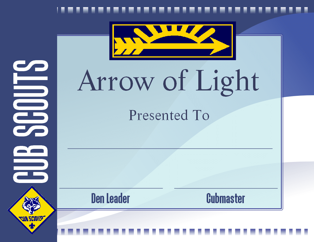 Free Printable Arrow Of Light Certificate Template Cub Scout Ideas