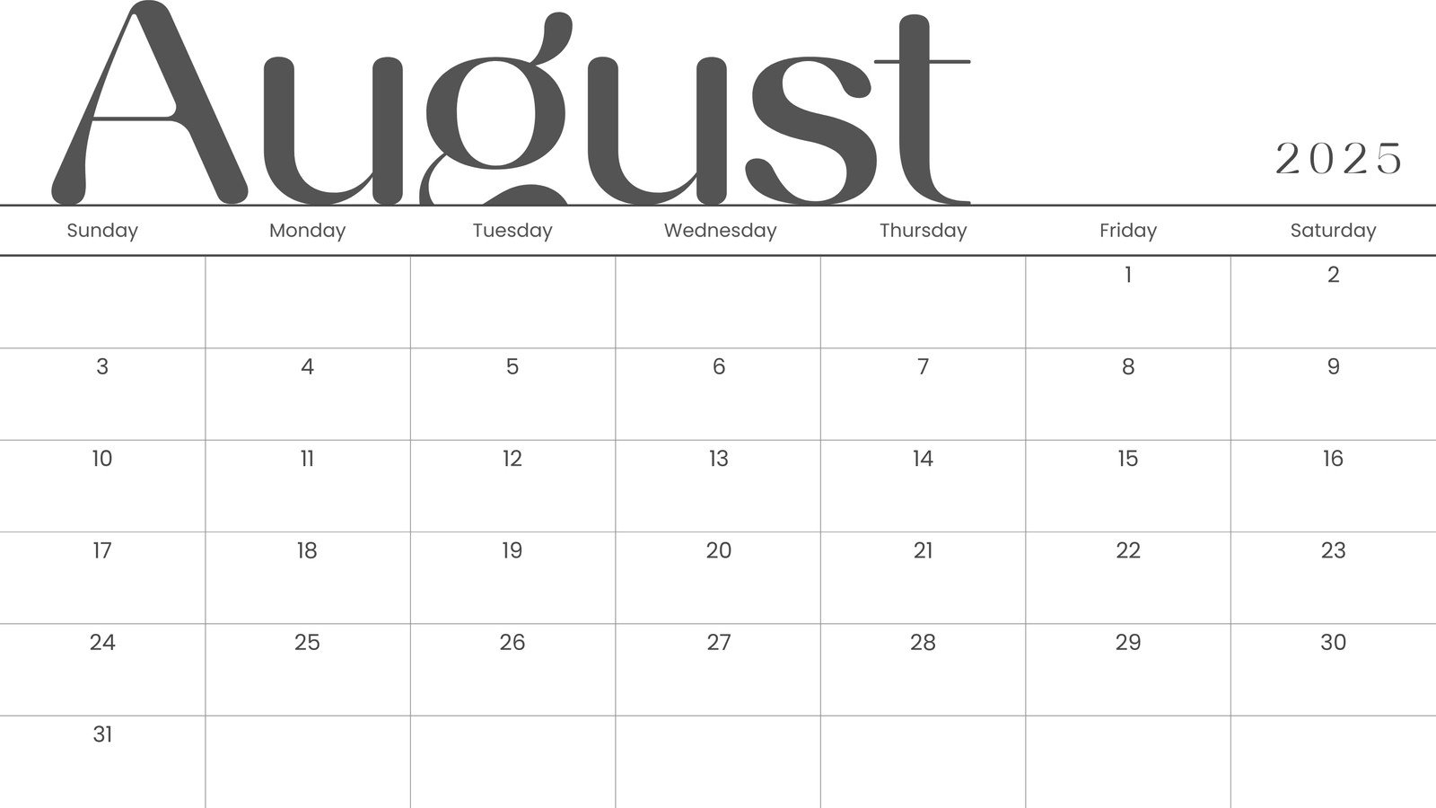 Calendar 2025 August