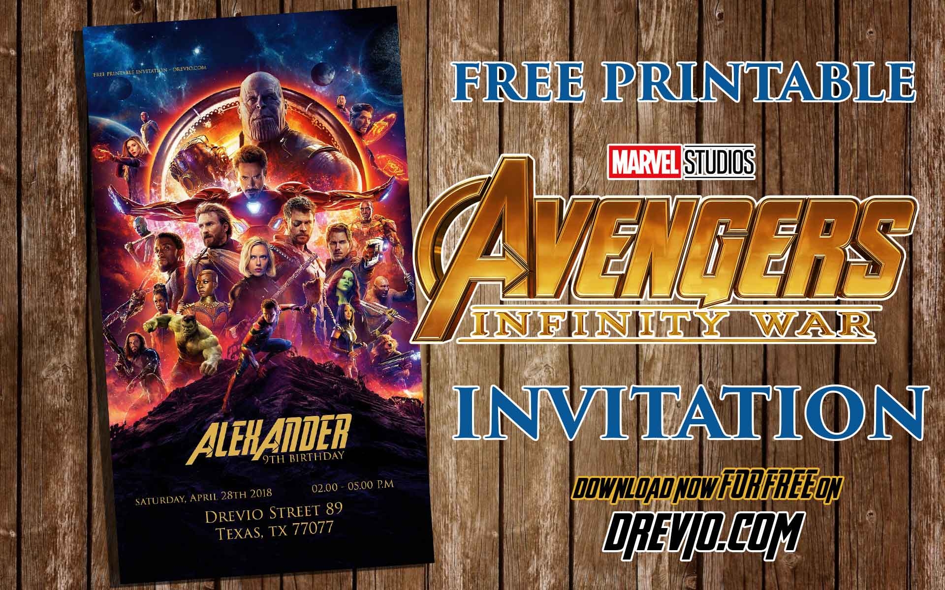 FREE Printable Avengers Infinity Wars Birthday Invitation Template Worksheets Library