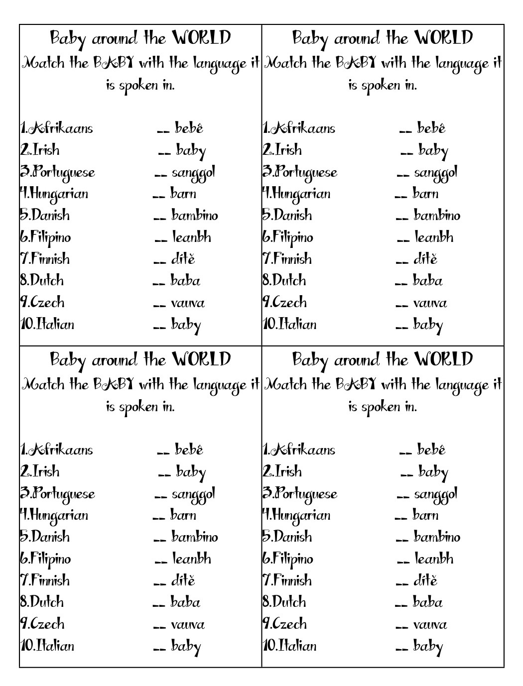 Baby Around The World Game Free Printable
