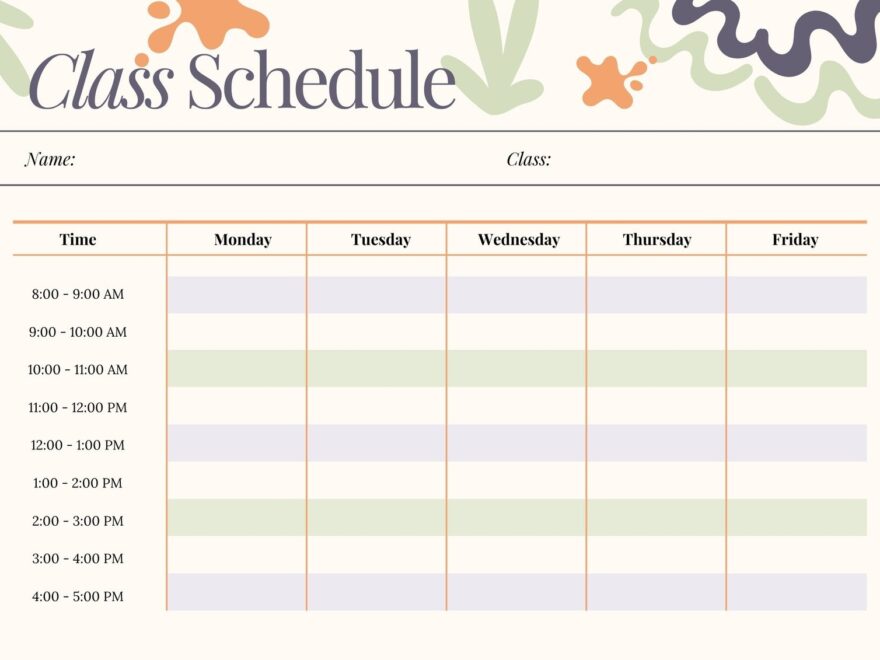 Free Printable Class Schedule Templates To Customize Canva