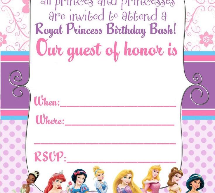 FREE Printable Disney Princess Ticket Invitation Template