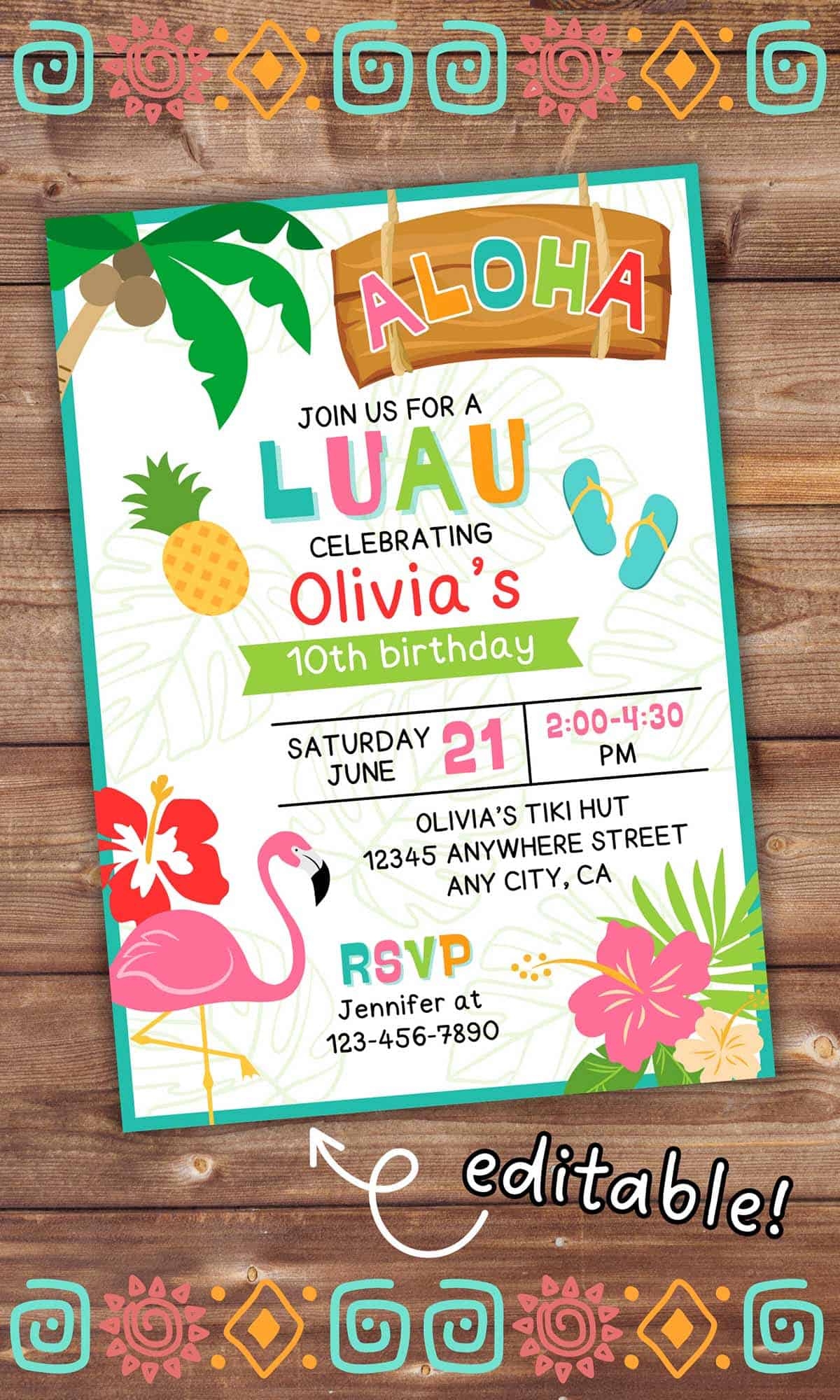Free Printable Luau Birthday Party Invitation Editable Aubree Originals