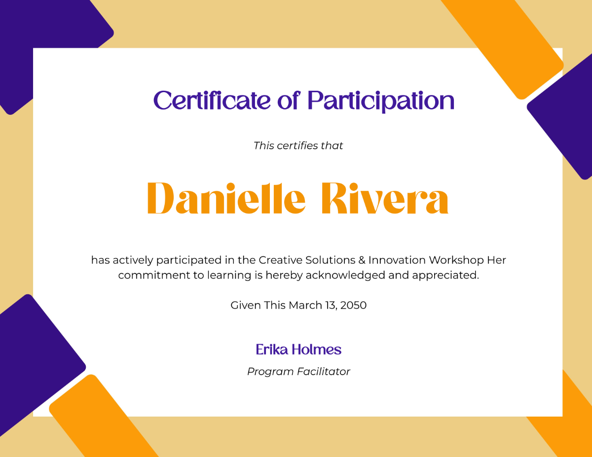 Participation Certificate Printable Template Participation Certificate Printable Template