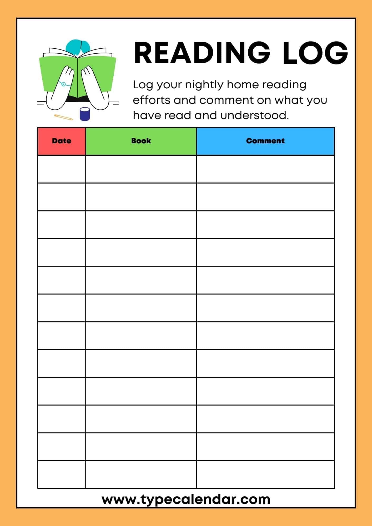 Free Printable Reading Log For 4th Grade
