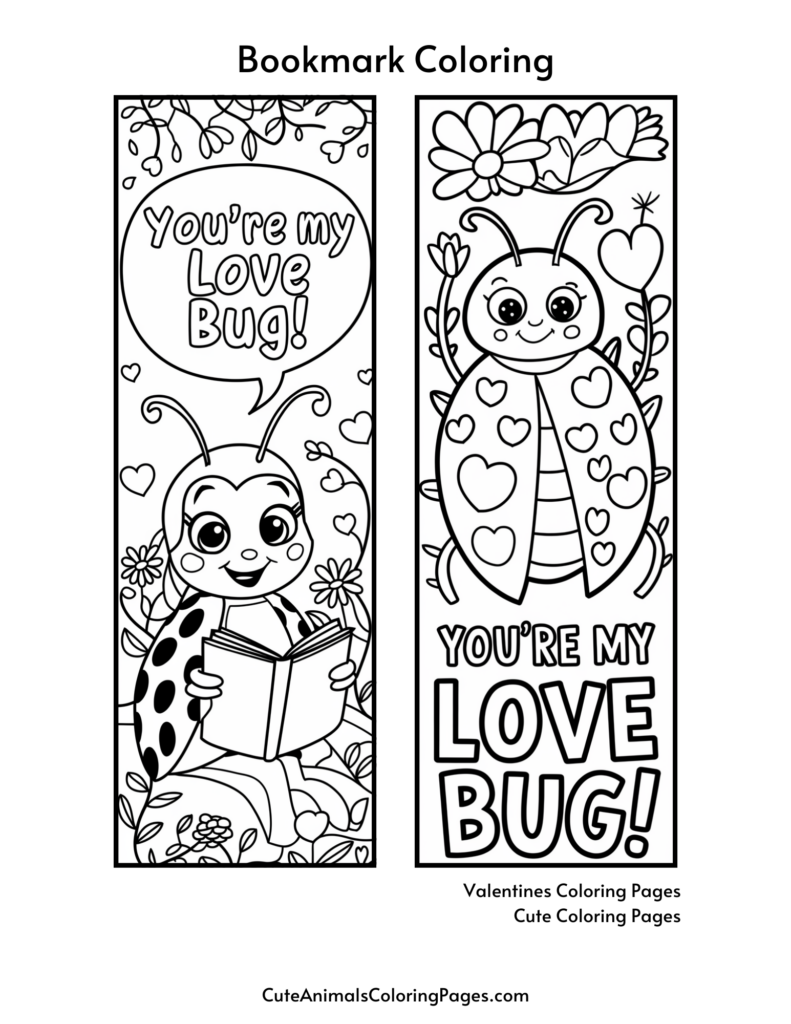 Free Printable Valentine Bookmarks 11 Free PDF Pages Cute Animals Coloring Pages