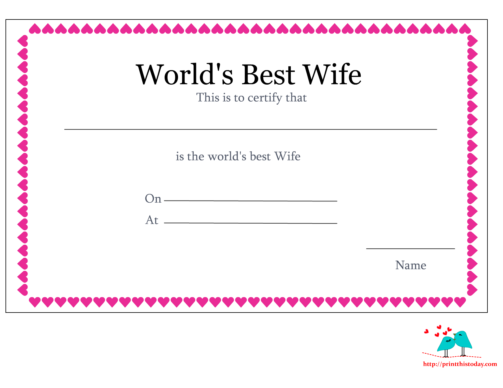 To Wife Printable Certificates