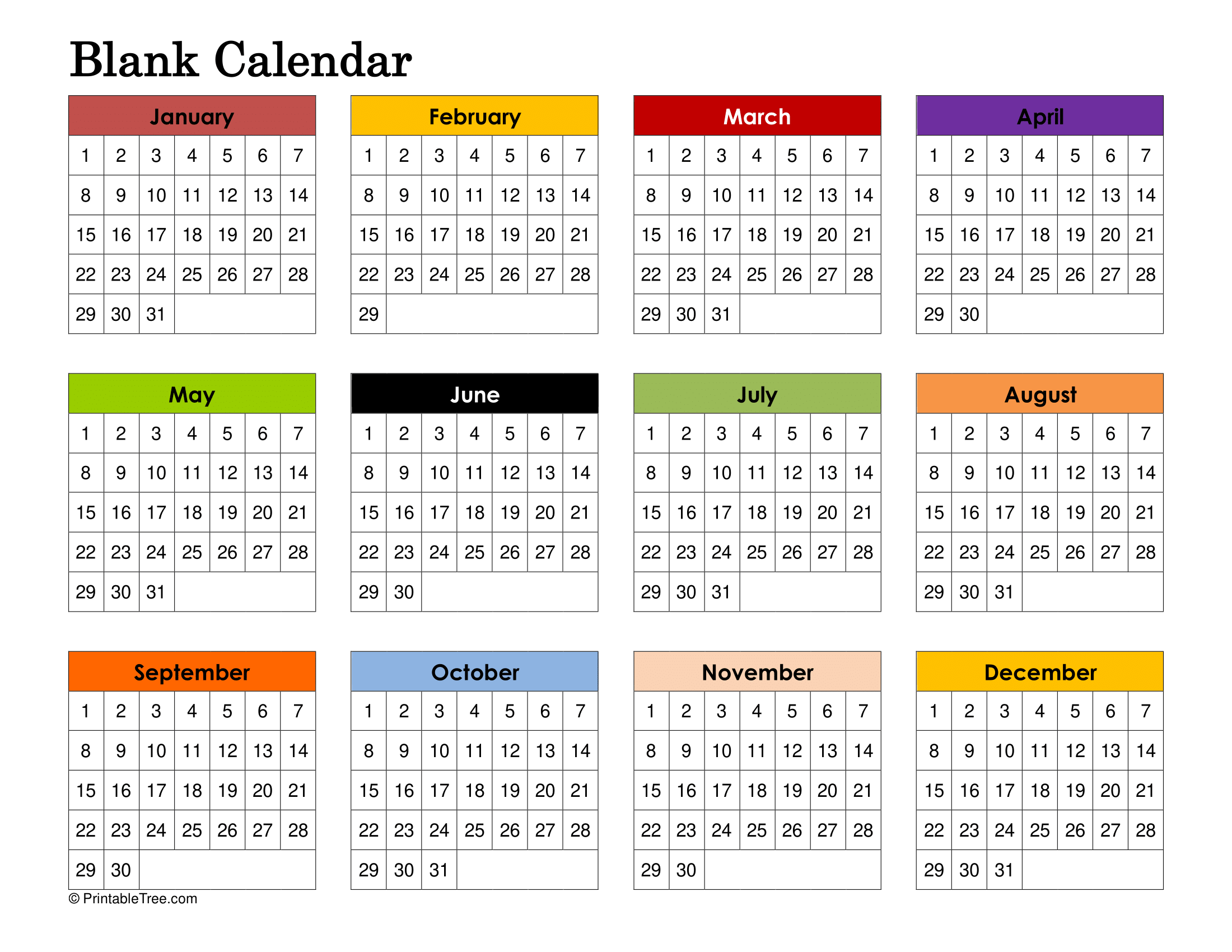 Free Printable Blank 12 Month Calendar