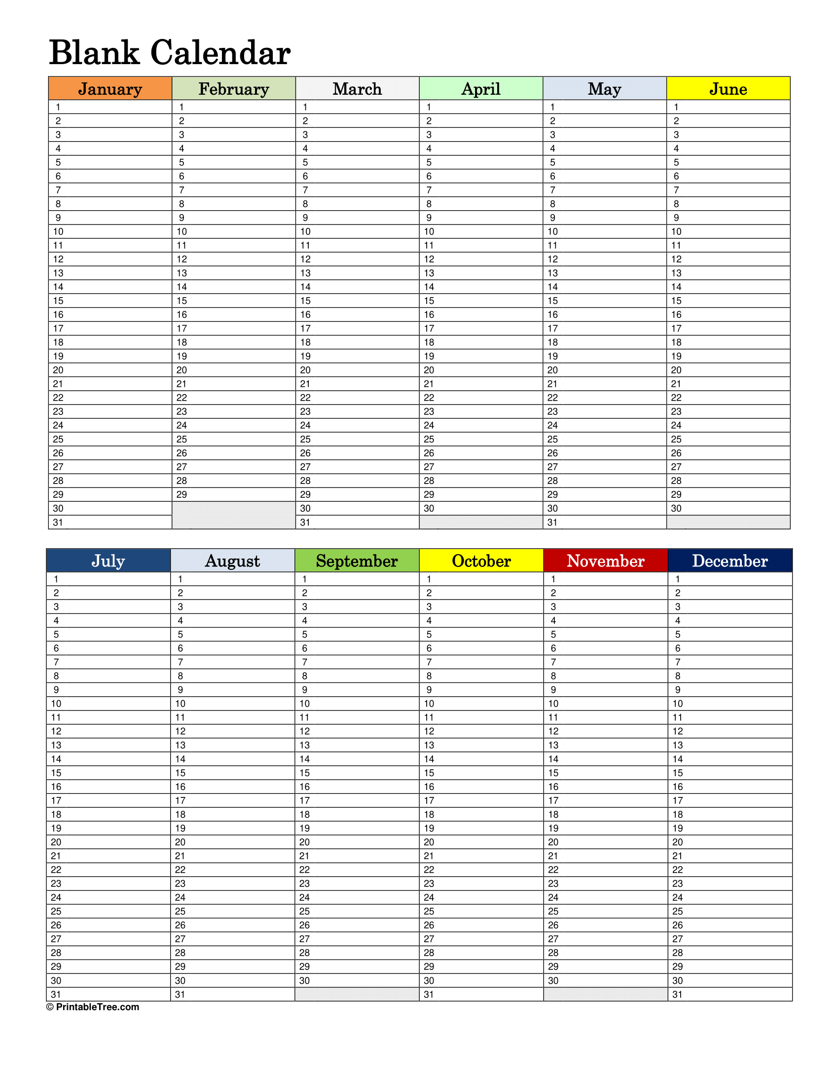 Free Printable Yearly 2025 Blank Calendar Templates PDF Printable Tree