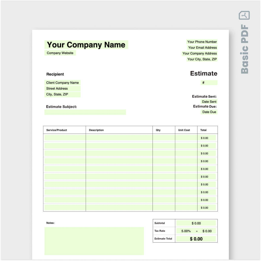 Estimate Form Estimate Form Printable
