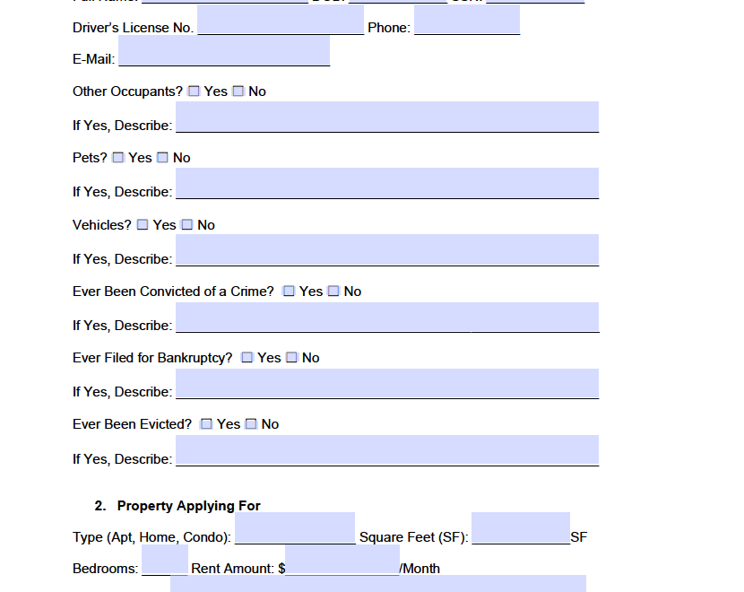 Free Residential Rental Application Form PDF Word