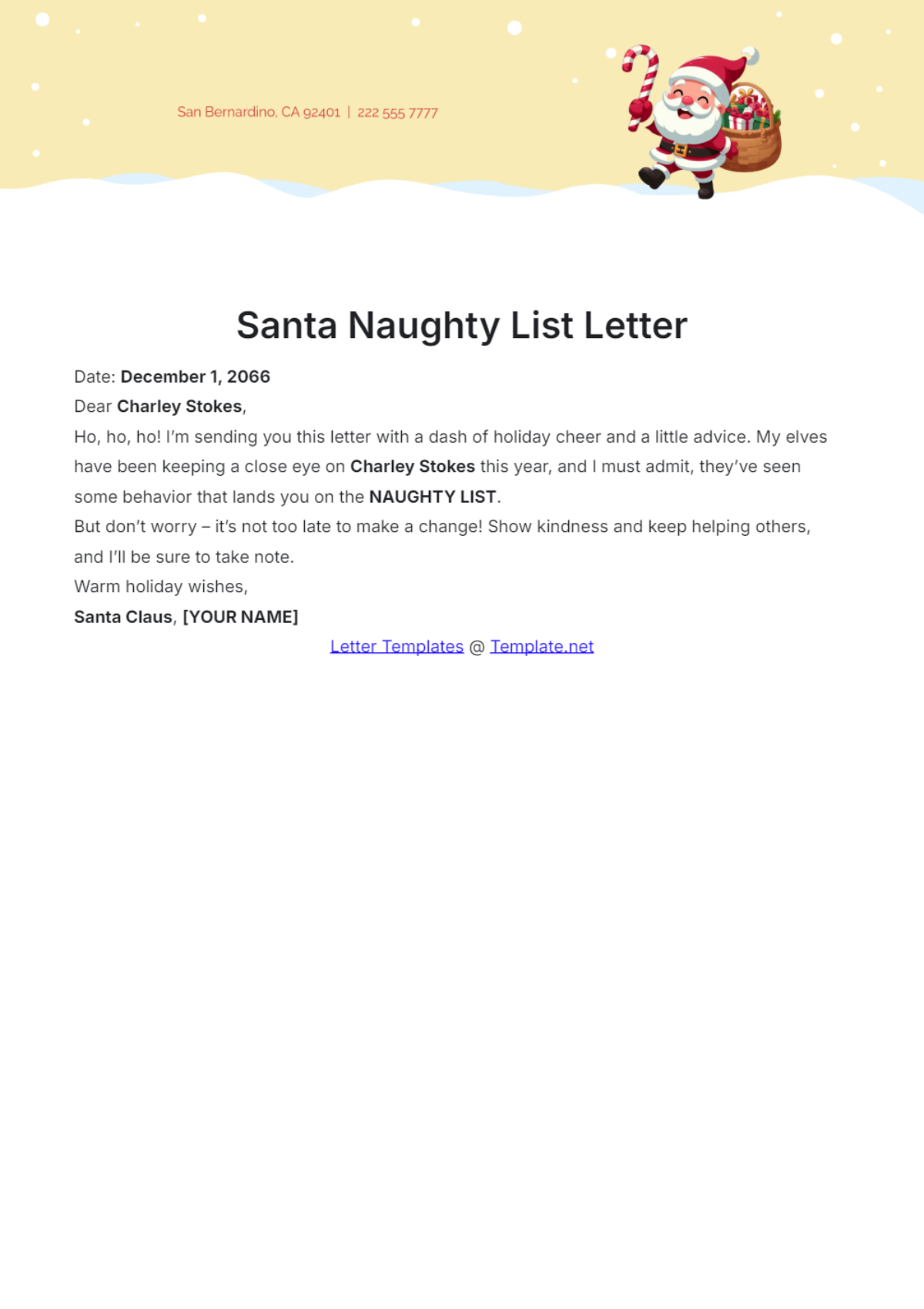 Free Santa Naughty List Letter Template To Edit Online