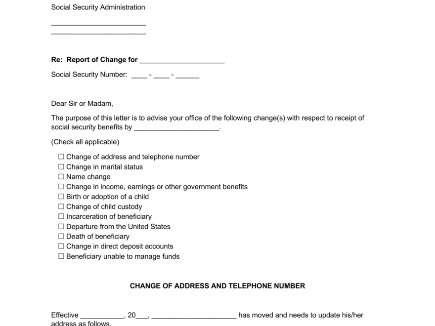 Free Social Security Change In Information Form PDF Word
