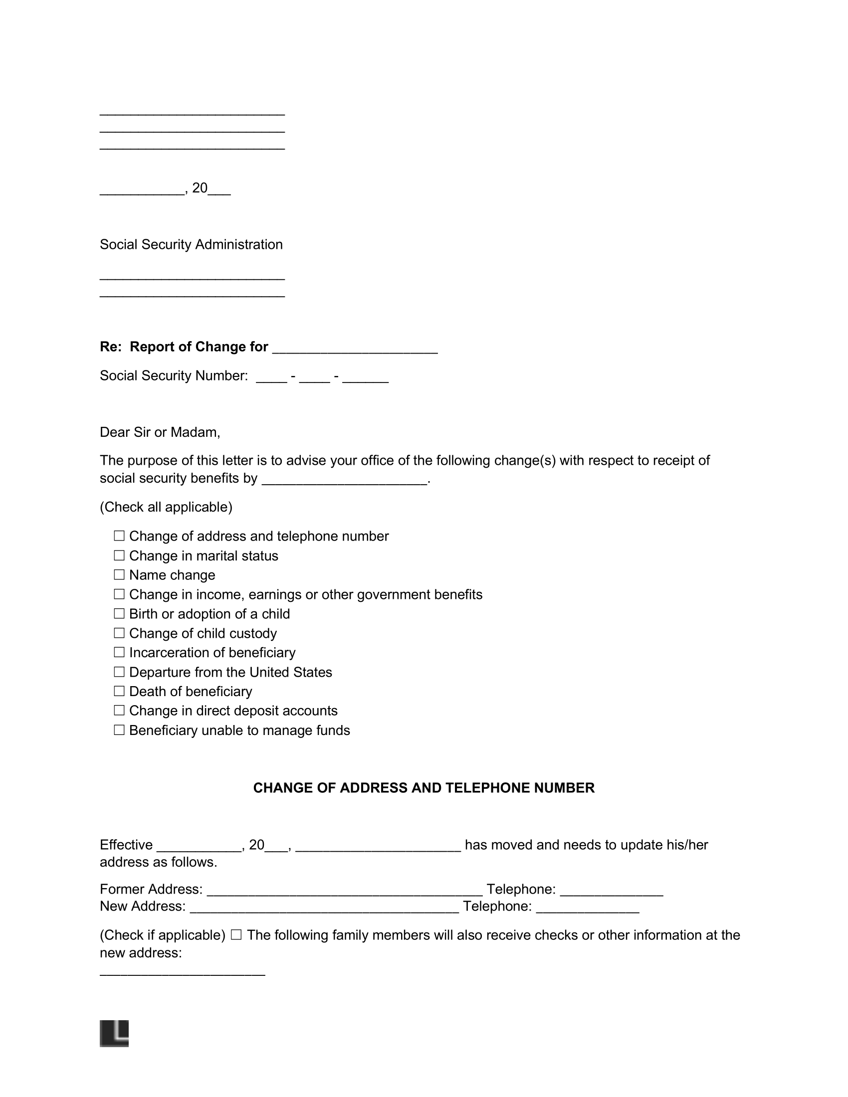 Free Social Security Change In Information Form PDF Word