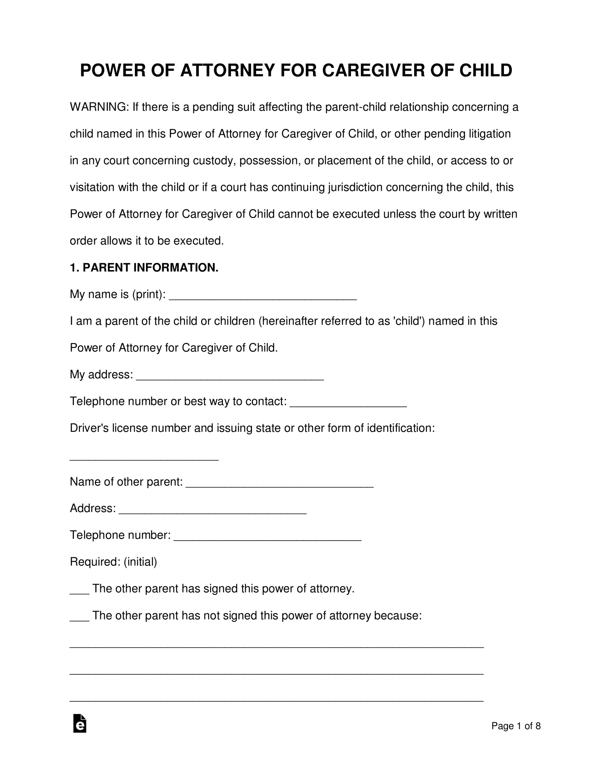 Free Texas Authorization Agreement For Non parent Adult Caregiver PDF Word EForms