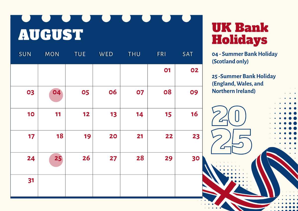 Free UK Holidays August 2025 Calendar Template To Edit Online