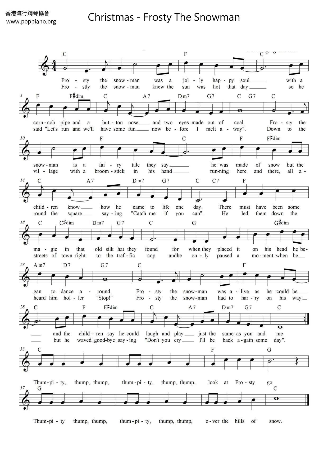  Frosty The Snowman Sheet Music Piano Score Free PDF Download HK Pop Piano Academy