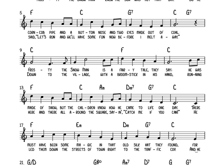 Frosty The Snowman Sheet Music Transcriptions By Paul Gladis