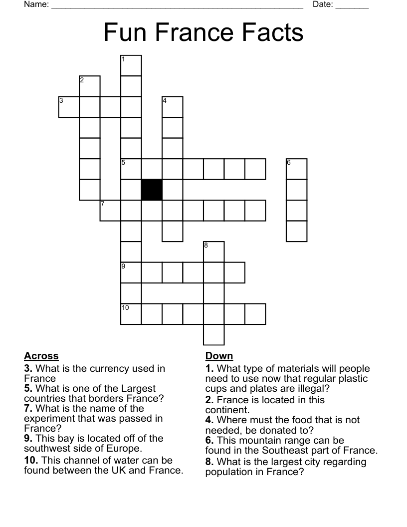 Fun France Facts Crossword WordMint