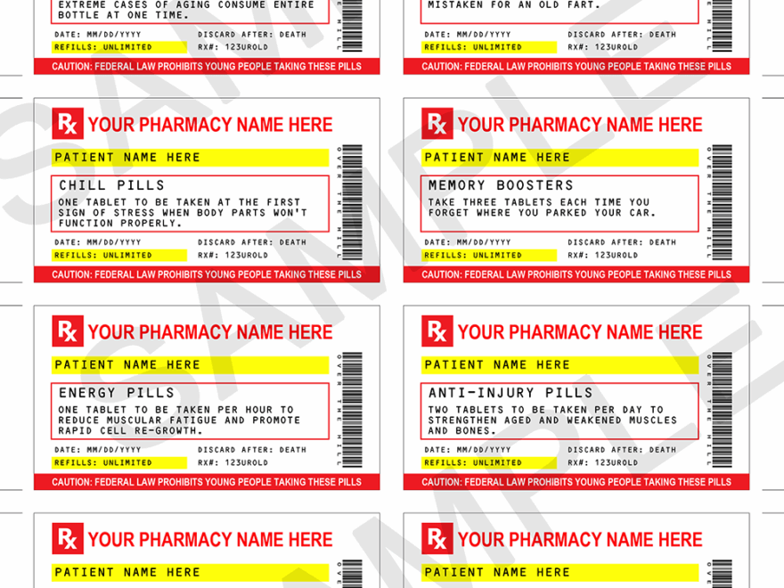 Funny Old Age Prescription Labels Template Printable Gag Birthday Gift