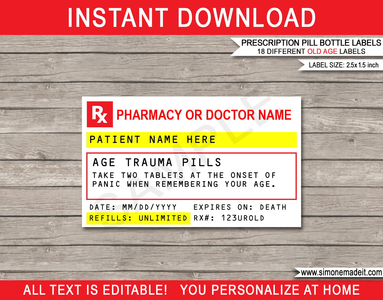 Gag Prescription Labels For Old Age Pills Template Gag Gift Party Favor