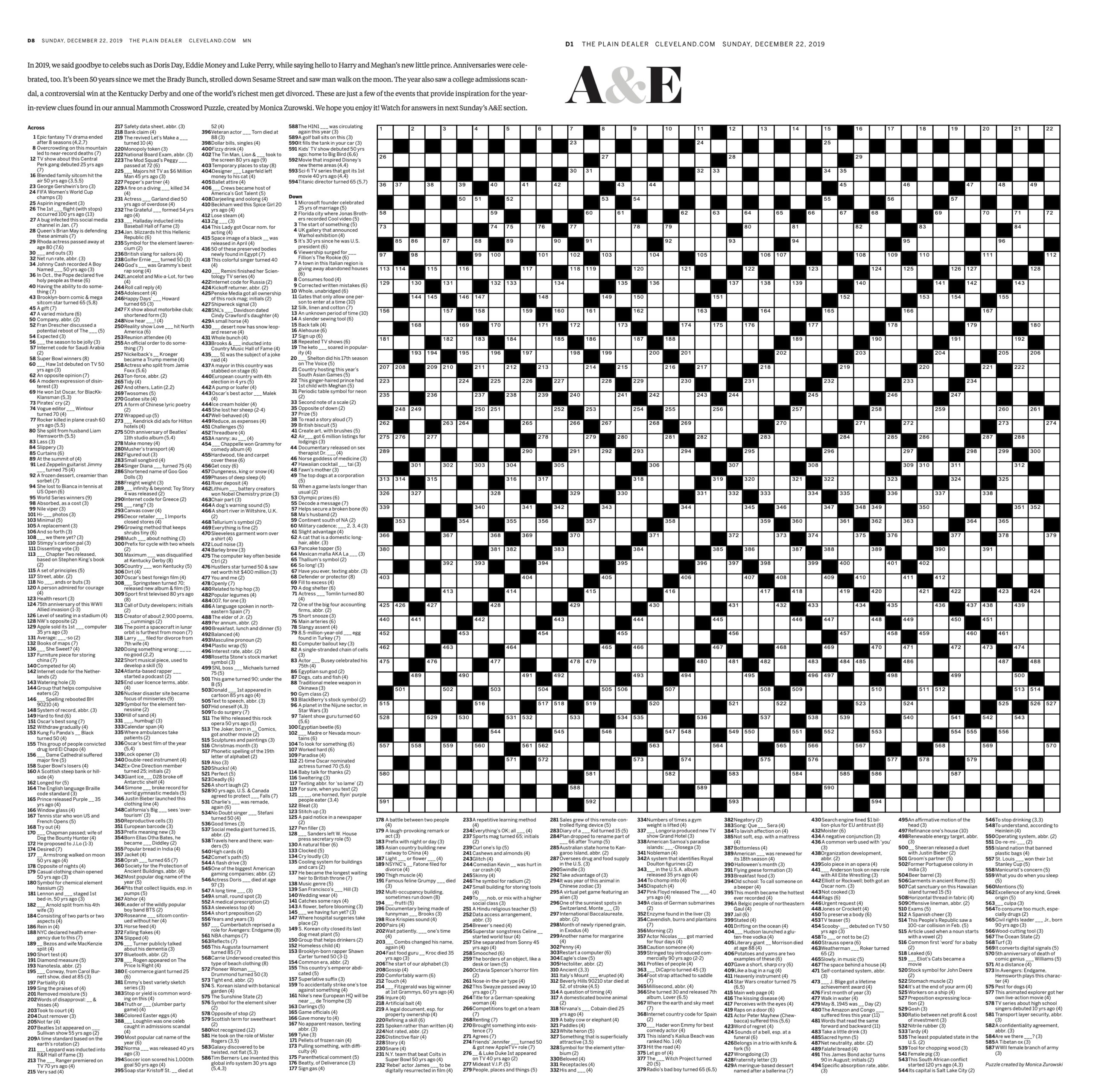 Giant Crossword Barbed Holiday Carols And A Lot Of Good Stories As The Year Closes Out Letter From The Editor Cleveland