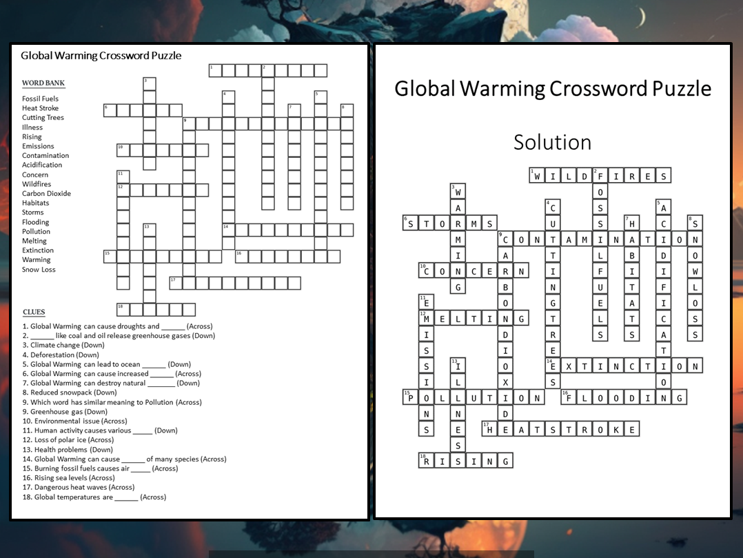 Global Warming Crossword Puzzle Worksheet Activity Teaching Resources