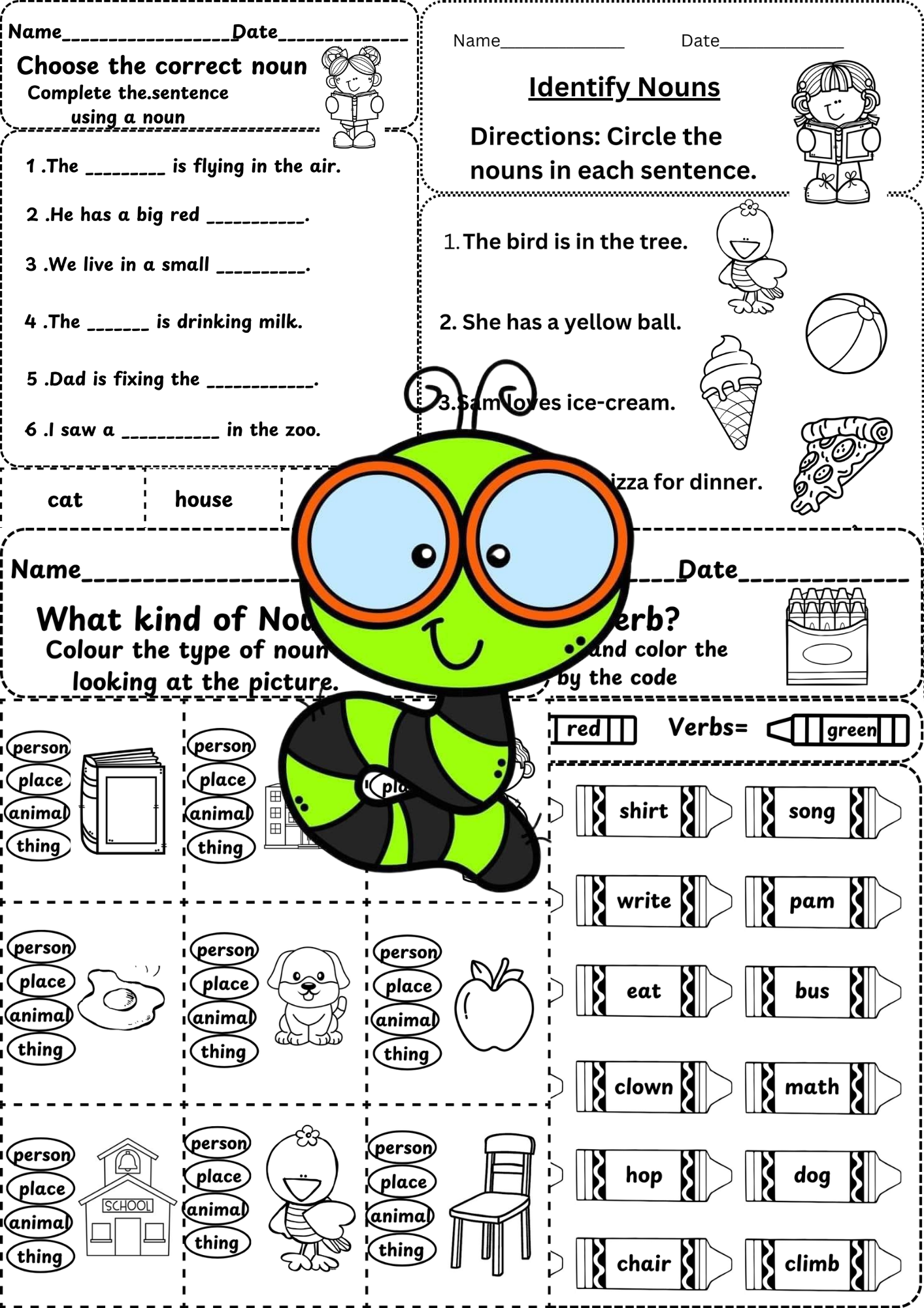 Grade 1 Nouns Worksheets No Prep 17 Printables Nouns Worksheets Packet