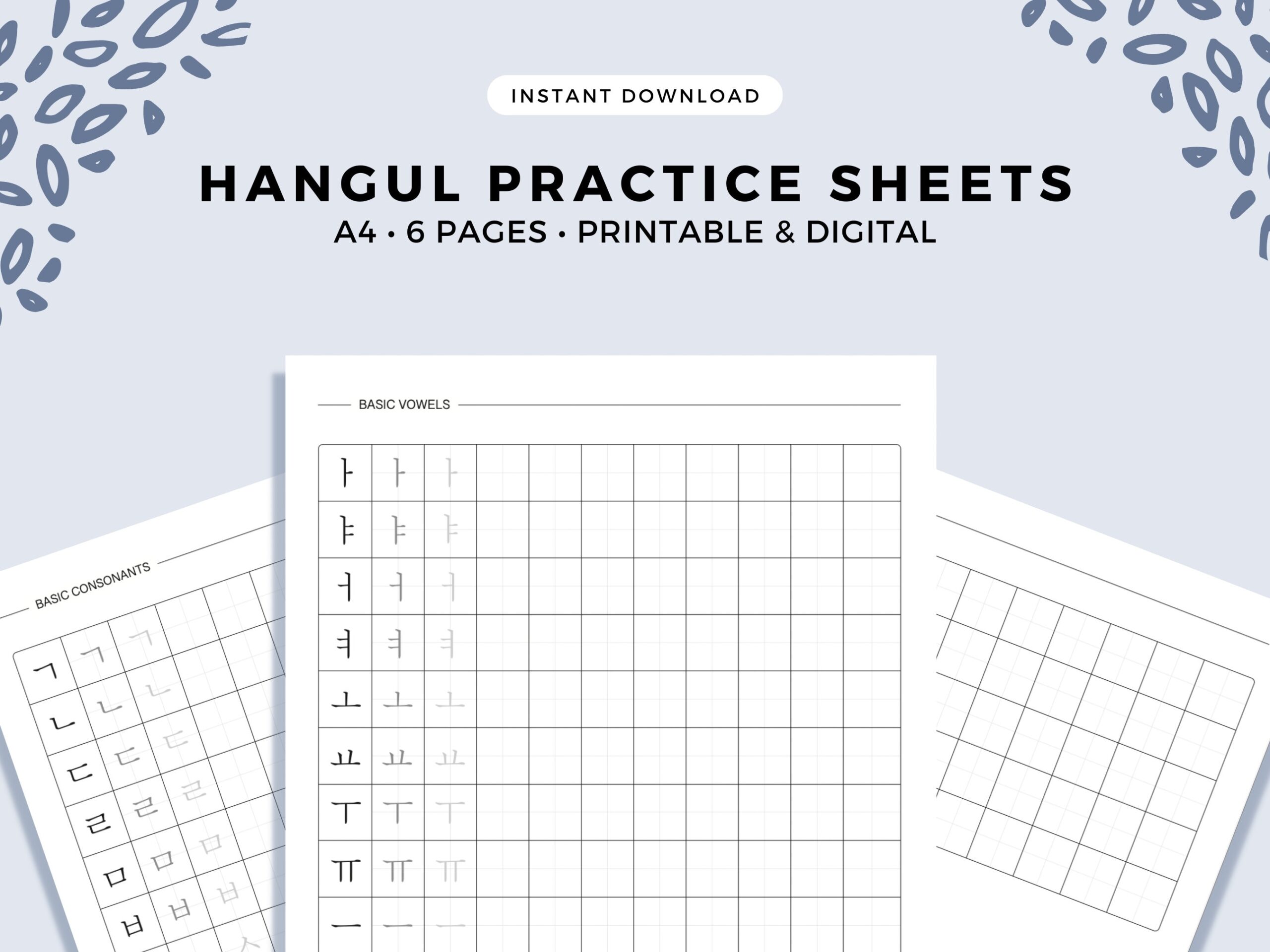 Hangul Practice Sheets Complete Korean Alphabet Worksheets Lettering Workbook Printable Instant Download Etsy