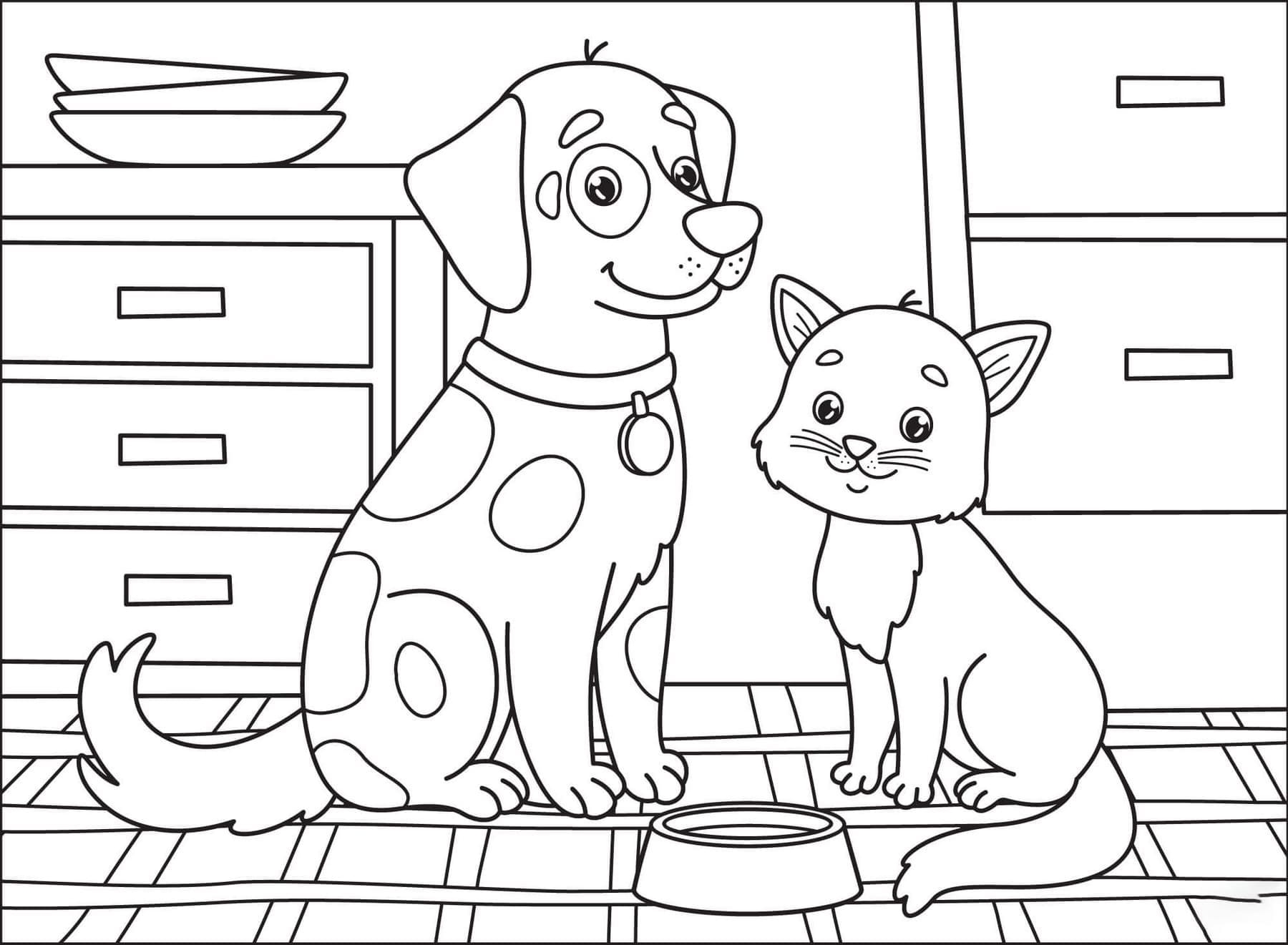 Happy Dog And Cat Coloring Page Download Print Or Color Online For Free