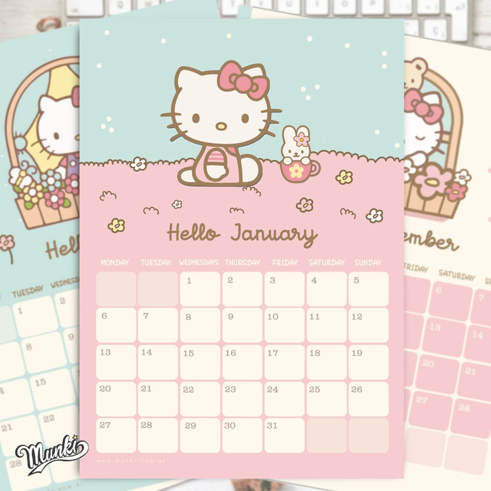 Hello Kitty PDF Printable Calendar 2025 English Texts Munki Printables s Ko fi Shop
