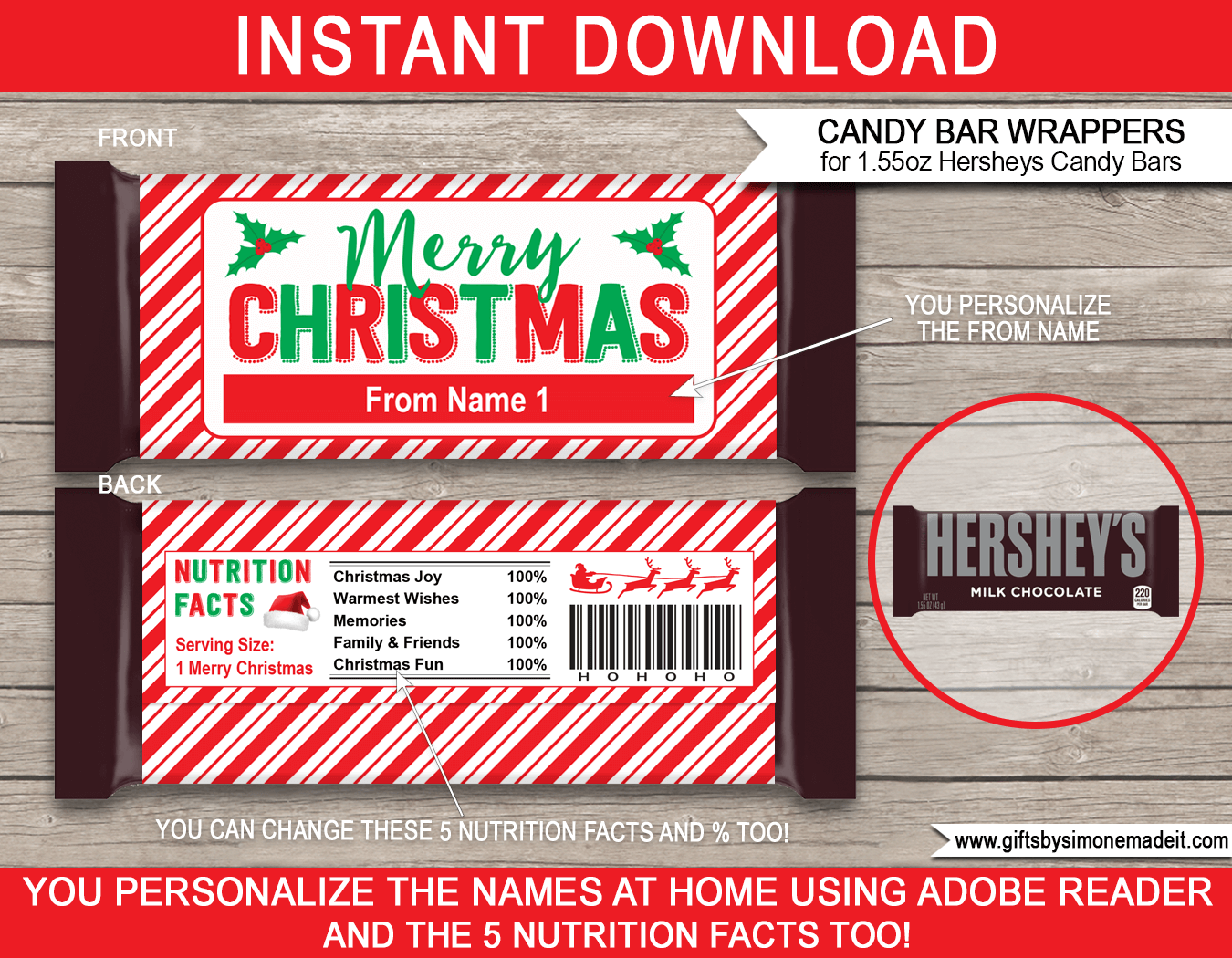Hershey Bar Christmas Wrappers Template Personalized Candy Bar Labels