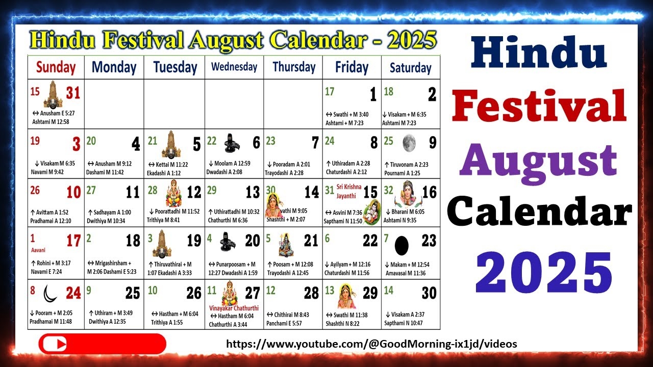 Hindu Festivals August Calendar 2025 augustcalendar2025 YouTube