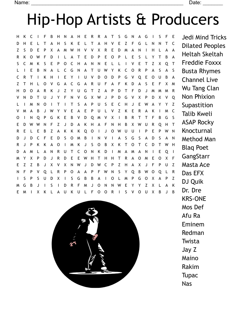 Hip Hop Music Artist Word Search WordMint