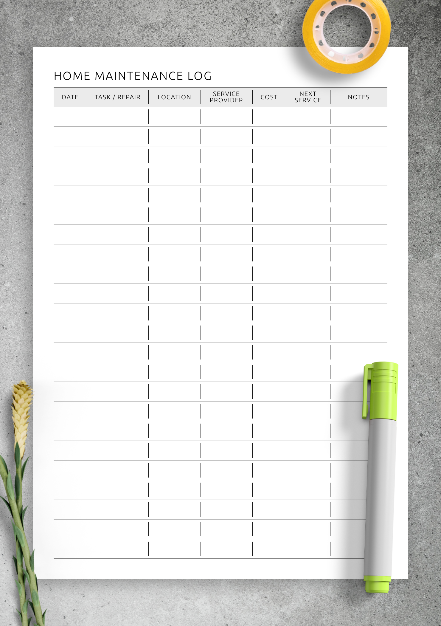 Printable Templates Free Maintenance Log