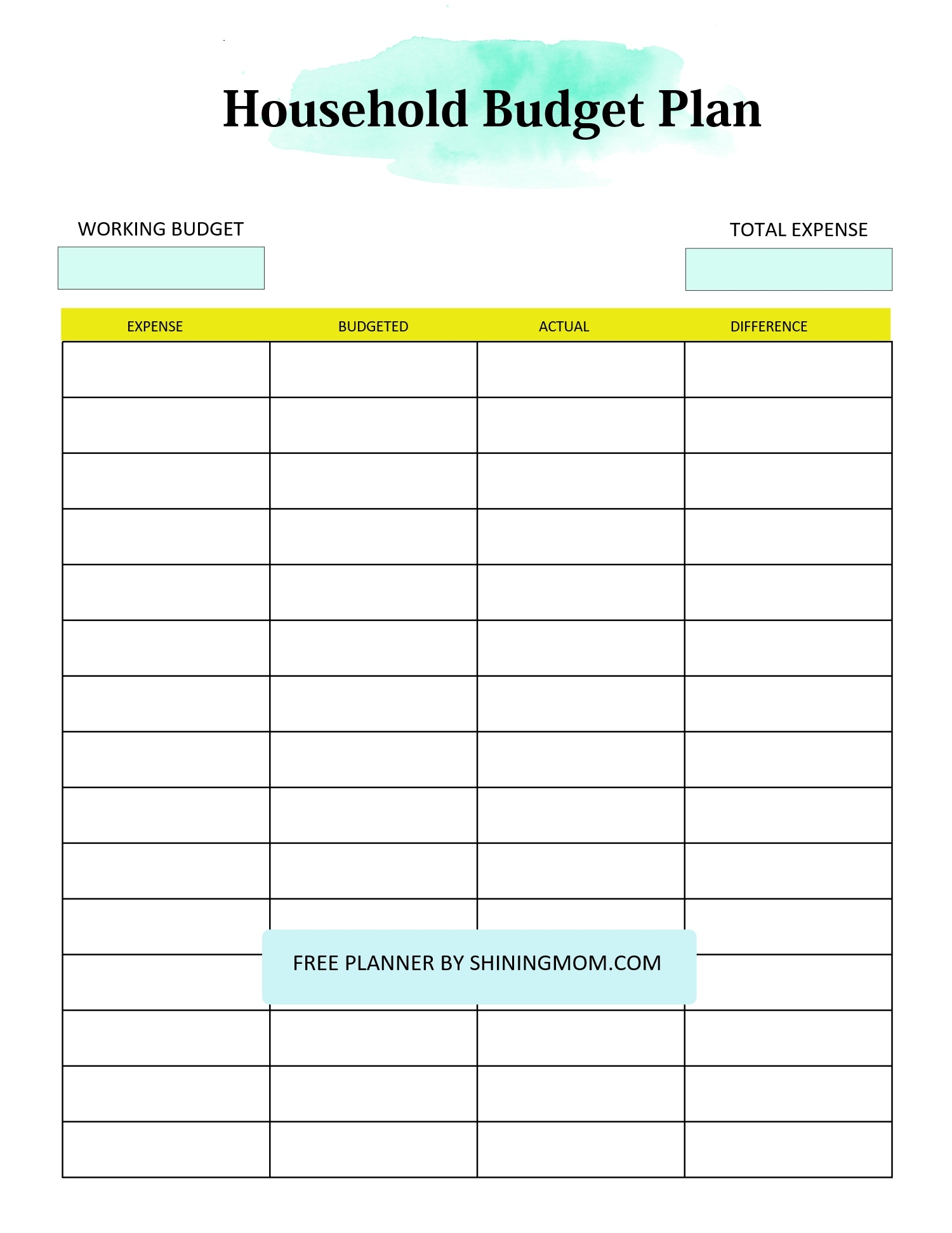 Household Budget Forms Free Printable