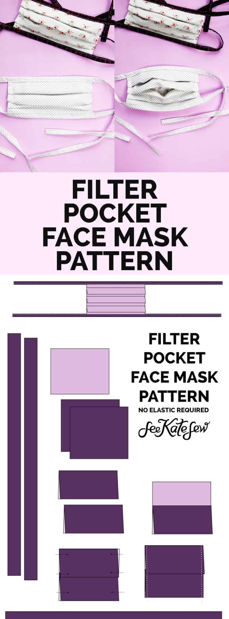 How To Sew A Face Mask With Filter Pocket NO ELASTIC See Kate Sew
