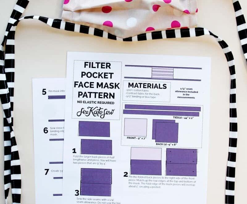 How To Sew A Face Mask With Filter Pocket NO ELASTIC See Kate Sew